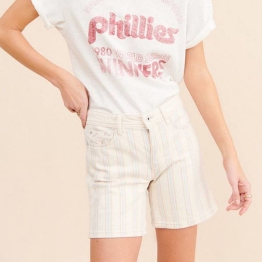 5x$25 Anthropologie Pilcro slim  boyfriend denim stripe shorts size 25